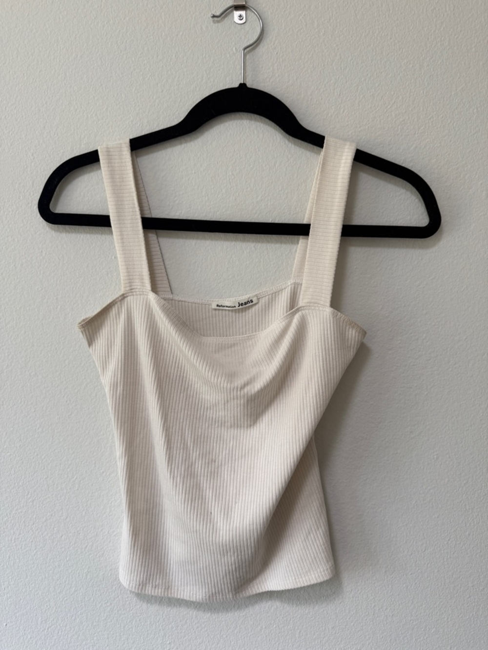 Reformation Cream Ribbed Square-Neck Tank Top